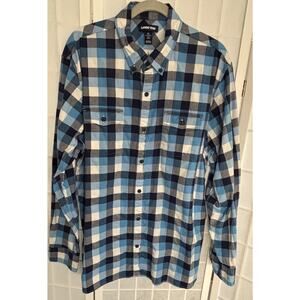 Lands’ End Men’s Traditional Fit Blue Plaid Flannel XL Shirt Casual Winter Wear‎
